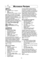 Page 2018
Microwave Recipes
OMELET
Basic Omelet1 tablespoon butter or margarine
2 eggs
2 tablespoons milksalt and ground black pepper, if desired
Heat butter in a microwave safe 9-inch pie
plate, 20 seconds at P10, or until melted.
Turn the plate to coat the bottom with butter.
Meanwhile, combine the remaining 
ingredients in a separate bowl, beat together
and pour into the pie plate. 
Cook, covered with vented plastic wrap,
using OMELET selection. Let stand 2 min-
utes. With a spatula, loosen the edges of the...