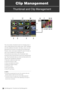 Page 3636Clip Management: Thumbnail and Clip Management
Clip Management
Thumbnail and Clip Management
This unit provides a thumbnail screen for managing clips. A 
clip is a single data item that contains video, audio, metadata 
and other additional information. Normally, a clip is one shot 
generated from the start of recording until recording stops. 
However, when a shot spans multiple P2 cards, the video on 
each card is handled as an independent clip. 
The thumbnail screen shows a list of thumbnails. Each...