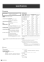 Page 164164Specifications
Specifications
 indicates safety information.
Operating ambient temperature: 
0 °C to 40 °C (32 °F to 104 °F)
Operating ambient humidity: 
10 % to 80 % (no condensation)
Ambient storage temperature: 
–20 °C to 50 °C (–4 °F to 122 °F)
Mass:  6.5 kg (14.33 lb)
Dimensions (W × H × D):
301 mm × 120 mm × 412 mm 
(11
7/8 inches × 43/4 inches × 161/4 inches)
  (not including the support legs)
Recording format:AVC-Intra100*/AVC-Intra50*/DVCPRO HD/
DVCPRO50/DVCPRO/DV selectable
Recording video...