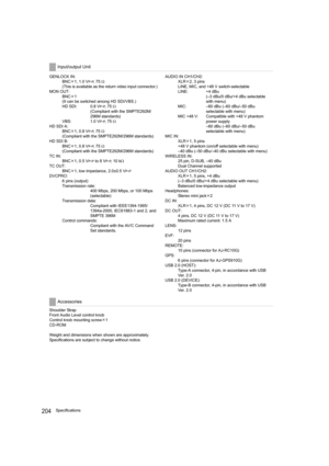 Page 204204Specifications GENLOCK IN:
BNC