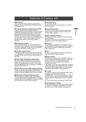 Page 99General: Features of Camera unit
General
