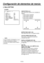 Page 238
- 35 (S) -

Configuración de elementos de menús
CAM ID POSI [0 a 3]
Para seleccionar dónde se va a visualizar la 
cámara.0: parte superior izquierda, 
 
1: parte superior derecha, 
 
2: parte inferior izquierda, 
 
3: parte inferior derecha
MATRIX TABLE [OFF, A, B]
Para seleccionar OFF, A o B para la matriz.
COLOR CORRECTION [OFF, ON]
Para activar o desactivar la función de 
corrección del color.
DIGITAL EXTENDER [OFF, ON]
Para doblar digitalmente las imágenes cuando 
se elige ON.
BAR SEL
[FULL (16:9),...