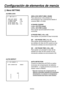 Page 242
- 39 (S) -

Configuración de elementos de menús
 ����GEN-LOCK ��    GEN-LOCK INPUT    :BNC  H PHASE-COARSE    :+00  H PHASE-FINE      :+000  SD HD PHASE CRS   :+0  SD HD PHASE FINE  :+00
 Menú SETTING
GEN-LOCK INPUT [BNC, DSUB]
Para seleccionar si las señales de 
sincronización van a introducirse desde el 
conector BNC o D-SUB.
H PHASE-COARSE
[–40 a +40 (720 mode)]
[–60 a +60 (1080 mode)]
Para ajustar aproximadamente la fase 
horizontal.
H PHASE-FINE [–45 a +45]
Para ajustar con precisión la fase...