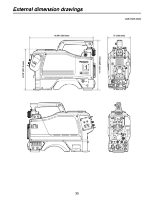 Page 30
30

14-3/8(365 mm)
11-1/16
 (280 mm)
9-1/8
(231.5 mm)
5(126 mm)
External dimension drawings
Unit: inch (mm) 