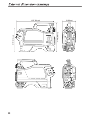 Page 2828
External dimension drawings
1
MONITOR  OUTHD  SDI  OUT
O
P
T  FIB
E
R
AUX  OUT
PROMPTER/GL
LENS
MIC1
VF
ULTI  FORMATDIGITAL  CAMERA  SYSTEM
PUSH
AW BOFF
SELONABBW / B
VTR / RETSHUTTER
MENUBAL AUTO
OPT
OFF ON
RET  APGM
TALK TALKPGMPGMLEVEL
INCOM1
INCOM1 INCOM2
BREAKERRET
CONT
EXT I/OPOWER
CCU  OFF  EXT
CALL
123
4
1
OFF2ONOFFPTTONOFFPTT1
OFF2RET  B
123
4
INCOM2
TALLY
OUT
MIC1 MIC2
EARPHONETRUNKRCBDC INPUSH PUSH
F
RPROMPTER  OUTGL  IN
PHANT
OFFA
BPHANT
OFFA
B
(
d
B
) –
2
0–
3
0–
4
0MIC1
–
5
0
–
6
0(
d
B...