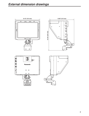 Page 77
External dimension drawings
GR
R EXT R
R
31080i/60
1080i/50720P
PANLOCK
BRIGHT
CONTRAST
PEAKING
DIMMER
F.  TALLYON
16 : 9
4 : 3 REMOTEOFF
ASPECT
TILTLOCK
8-1/2z(215 mm) 8-3/8z(212 mm)
10-1/8z (257 mm) 