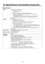 Page 116116
10. Specifications and standard accessories
Specifications
Inputs8 video input lines (maximum)
4 standard video input lines:
 
  SDI inputs  4
Maximum of an additional 4 video input lines as options:
 
   SDI inputs  2, analog component (HD/SD) inputs 2, DVI inputs 2,  
analog composite inputs 2
 

 
Up to two optional boards from among the various optional input boards 
(incorporating two up-converter lines) can be additionally connected.
Reference 1
Outputs 7 video signal lines (maximum)
3...