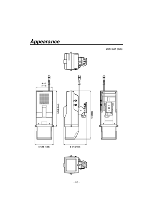 Page 10
- 10 -

Appearance
Unit: inch (mm)
5-1/16 (128)
4-1/2 (114)
9-5/8 (244)
13 (330)
6-1/4 (158)

060920 AW-VF64N_P.indd   102006/09/20   11:10:18 