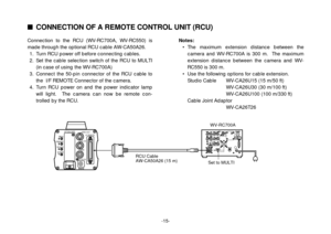 Page 17-15-
GEN-LOCK GEN-LOCKINAUX
AUXINAUTO
AUTO75
75Ω/Hi-Z
/Hi-ZAUTO
AUTO75
75 Ω/Hi-Z
/Hi-ZR/PR /C
R/PR /C
OUT
OUTOUT
OUT
AUDIO AUDIOSEE MANUAL
SEE MANUAL
VIDEO 1
VIDEO 1
G/Y/Y G/Y/YVIDEO 2
VIDEO 2
B/PB /B B/PB /BSYNC
SYNCS-VIDEO
S-VIDEO14
23TALLY
TALLY
CAMERA (MULTI)
CAMERA (MULTI)
CABLE SELECT CABLE SELECTFUSE
FUSE250V  1.25A
250V  1.25A
TALK
TALK
INCOM INCOM
RECEIVE RECEIVECONTROL
CONTROL
TALLY & INCOM
TALLY & INCOM
MULTIOVP
OVP
MPX MPX
MPX
MPX OUTPUT OUTPUT
VIDEO OUT
G/L INI/F REMOTE OPTION CARD
IRIS...