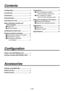 Page 4
-  (E) -

Contents
Configuration  ........................................ 3
Accessories   .......................................... 3
Introduction   ........................................... 4
Characteristics   ...................................... 4
Precautions for use   .............................. 4
Major operating controls and  
their functions   ................................. 5
 Studio card   ....................................... 5
 Interface bracket...