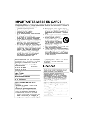 Page 333
IMPORTANTES MISES EN GARDE
Avant d’utiliser l’appareil, lire attentivement les instructions qui suivent. Se conformer tout particulièrement 
aux avertissements inscrits sur l’app areil et aux consignes de sécurité indiquées ci-dessous. Conserver le 
présent manuel pour consultation ultérieure.
1 Lire attentivement ces instructions.
2 Conserver ces instructions.
3 Lire toutes les mises en garde.
4 Suivre toutes les instructions.
5 Ne pas utiliser cet appareil près d’une source  d’eau.
6 Ne nettoyer...