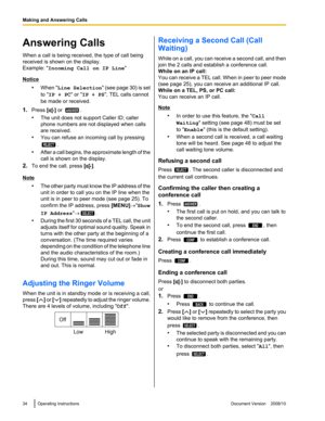 Page 34 ANSWER REJECT  SELECT   Off
Low High REJECT ANSWER END CONF CONF  END BACK   SELECT SELECT  