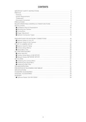 Page 4-4-
CONTENTS
IMPORTANT SAFETY INSTRUCTIONS  ............................................................................ 3
PREFACE ......................................................................................................................... 5
Features ........................................................................................................................ 5
System Requirements  ......................................................................................................