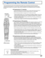 Page 1717
Programming the Remote Control
The Universal Remote Control can be programmed to operate many manufacturers’components using the
component function buttons for TV, VCR, or AUX. Follow the procedures for programming your Remote Control
with and without codes for the component. Determine the manufacturer of the component and look in the table for
the code.
Use the following procedure to program the TV remote control code. At the time of
shipment from the factory, this is set to Panasonic-brand TVs...