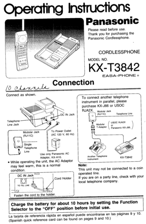 Panasonic Kx T3842 Operating Instructions Manual