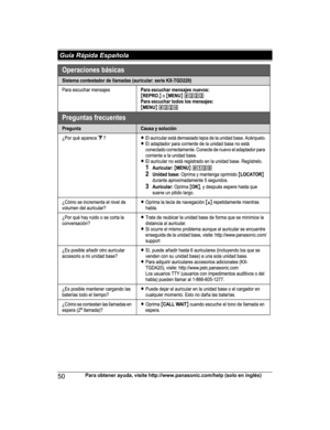 Page 5050
Para obtener ayuda, visite http://www.panasonic.com/help (solo en inglés) Guía Rápida EspañolaTGD2xx_(en_en)_1209_ver.040.pdf   502013/12/09   10:59:21    
  
     
  
 
 
  
  
 
     