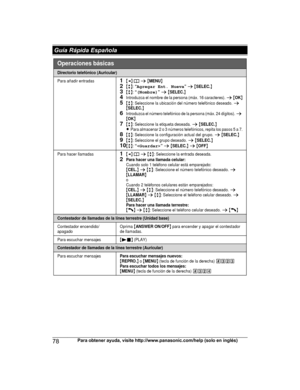 Page 7878
Para obtener ayuda, visite http://www.panasonic.com/help (solo en inglés) Guía Rápida EspañolaTGH26x(en)_1217_ver051.pdf   78
TGH26x(en)_1217_ver051.pdf   78
2013/12/17   18:31:51
2013/12/17   18:31:51Directorio telefónico (Auricular)
Para añadir entradas1{