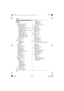 Page 50Index
50
Index
A Additional base units: 28
Answering calls: 16
Answering system: 32
Call screening: 32
Erasing messages: 34, 35, 36
Greeting only: 37
Listening to messages: 33, 34, 36
Message list: 34
Number of rings: 37
Recording time: 37
Remote access code: 35
Remote operation: 35
Turning on/off: 32, 35, 36
Area code: 26
Auto talk: 16, 22
B Base unit
Cancelling: 29
Selecting: 28
Battery: 8, 9
Belt clip: 4
C Caller ID service: 30
Caller list: 31
Caller list edit: 31
Call restriction: 26
Call waiting:...