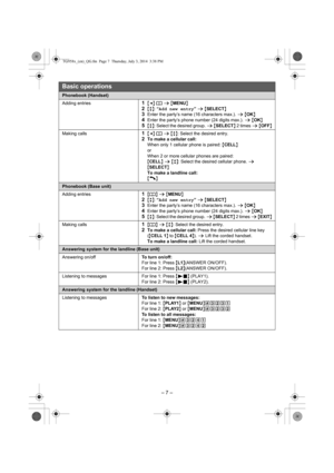 Page 7– 7 –
Phonebook (Handset)
Adding entries1{