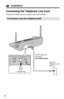 Page 12Installation
12
Connecting the Telephone Line Cord
Connect the telephone line cord(s) to the unit as follows.
To connect a two-line telephone jack
LINE 2 LINE 1/2
GREEN Plug
4-Wire Telephone
Line Cord 
with GREEN Plugs
Two-Line
Telephone Jack
(RJ14C) 