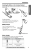 Page 1111
Installation
Preparation
For assistance, please call: 1-800-211-PANA(7262)
Installing the Battery in the Cordless Handset
Insert the battery ( ), and press it down until it snaps into the compartment ( ). 
Close the cover.
To replace the battery:
Press the notch on the cover ﬁrmly and slide it as 
indicated by the arrow. Replace the old battery with a 
new one (p. 12). Close the cover and charge the 
cordless handset for about 15 hours.
Battery Charge
Place the cordless handset on the 
charger and...