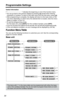 Page 14Programmable Settings
14
Useful information
•“
–––––––––––––––” indicates the beginning or end of the function menu.
•You can go back to the previous display by pressing [] except when entering 
characters or numbers. To return to the main menu from the sub-menu, press [].
•After programming is complete, the display will return to the main menu or the 
sub-
menu depending on which menu the selected item is located. (See the menu 
tables on pages 14 and 15.)
•To exit the programming mode: 
For the base...