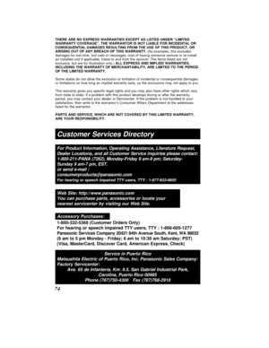 Page 7474
THERE ARE NO EXPRESS WARRANTIES EXCEPT AS LISTED UNDER “LIMITED
WARRANTY COVERAGE”. THE WARRANTOR IS NOT LIABLE FOR INCIDENTAL OR
CONSEQUENTIAL DAMAGES RESULTING FROM THE USE OF THIS PRODUCT, OR
ARISING OUT OF ANY BREACH OF THIS WARRANTY.(As examples, this excludes
damages for lost time, lost calls or messages, cost of having someone remove or re-install
an installed unit if applicable, travel to and from the servicer. The items listed are not
exclusive, but are for illustration only.) ALL EXPRESS AND...