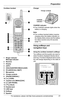 Page 21Preparation
For assistance, please visit http://www.panasonic.com/phonehelp21
Cordless handset
1 Ringer indicator
Message indicator
2 Receiver
3Display
4{OFF}
5{HOLD}/{INTERCOM}/{CLEAR}
6{FLASH}/{CALL WAIT}
7 Microphone
8 Charge contacts
9{PAUSE}/{REDIAL}
10{*} (TONE)
11 Joystick and {MENU}/{OK}
12{s} (SP-PHONE)
13{C} (TALK)
14 Headset jack
15 LINE keys
16 Softkeys
17 SpeakerCharger
CHARGE indicator:
LThe CHARGE indicator lights when the 
battery is charging.
Note:
LThe cordless handset battery requires...