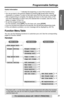 Page 1515
Programmable Settings
Preparation
For assistance, please call: 1-800-211-PANA(7262) Useful information
•“
–––––––––––––––” indicates the beginning or end of the function menu.
•You can go back to the previous display by pressing [] except when entering 
characters or numbers. To return to the main menu from the sub-menu, press 
[].
•After programming is complete, the display will return to the main menu or the 
sub-
menu depending on which menu the selected item is located. (See the menu 
tables on...