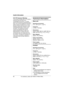 Page 48Useful Information
48For assistance, please call 1-800-211-PANA (7262).
Technical information
Base unit
Operating environment:
5 °C – 40 °C (41 °F – 104 °F)
Frequency:
2.4 GHz – 2.48 GHz
Dimensions:
Approx. height 125 mm x width 140 mm x 
depth 135 mm (4
29/32 x 51/2 x 55/16)
Mass (Weight):
Approx. 312 g (0.69 lb.)
Power consumption:
Standby: Approx. 2.7 W
Maximum: Approx. 5.0 W
Power supply:
AC adaptor (120 V AC, 60 Hz)
Handset
Operating environment:
5 °C – 40 °C (41 °F – 104 °F)
Frequency:
2.4 GHz –...