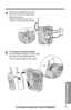 Page 7575
Useful Information
For assistance, please call: 1-800-211-PANA(7262)
4
Connect the telephone line cord.
Mount the unit, then slide down.
•Raise the antenna.
•Fasten the telephone line cord to
prevent it from being disconnected.
5
To charge the handset battery:
Fix the charge contacts (#) and insert
the hook to the handset hole ($).
•The IN USE/CHARGE indicator lights.
2
1
Hook
Hole
Hooks
OR 