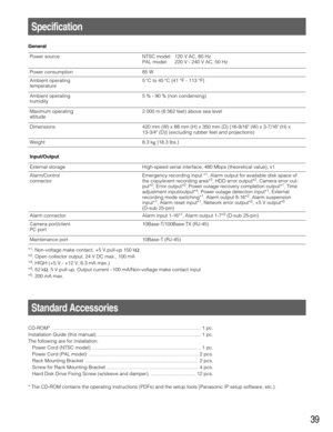 Page 3939
Standard Accessories
CD-ROM*   ............................................................................................................ 1 pc.
Installation Guide (this manual) ............................................................................ 1 pc.
The following are for installation: 
Power Cord (NTSC model) ................................................................................ 1 pc.
Power Cord (PAL model)...