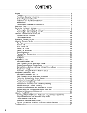 Page 22
CONTENTS
Preface ............................................................................................................................ 3
Features ......................................................................................................................3
About these Operating Instructions  ............................................................................. 4
System Requirements for a PC ................................................................................... 4...