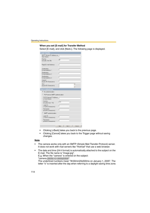 Page 114Operating Instructions
114
When you set [E-mail] for Transfer Method
Select [E-mail], and click [Next>]. The following page is displayed.
 Clicking [