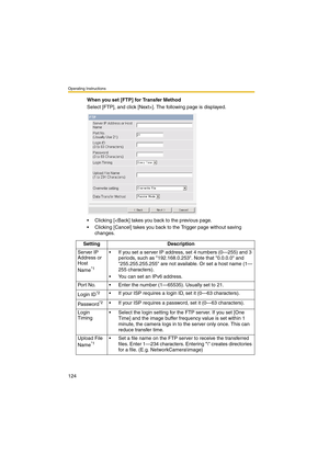 Page 124Operating Instructions
124
When you set [FTP] for Transfer Method
Select [FTP], and click [Next>]. The following page is displayed.
 Clicking [