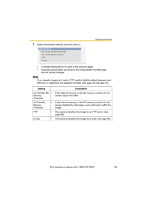 Page 83Operating Instructions
[For assistance, please call: 1-800-272-7033]                                 83
7.Select the transfer method, and click [Next>].
• Clicking [