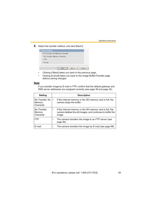 Page 93Operating Instructions
[For assistance, please call: 1-800-272-7033]                                 93
8.Select the transfer method, and click [Next>].
• Clicking [