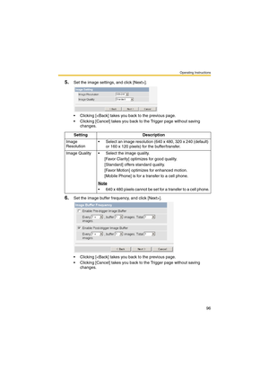 Page 96Operating Instructions
96
5.Set the image settings, and click [Next>].
 Clicking [].
 Clicking [