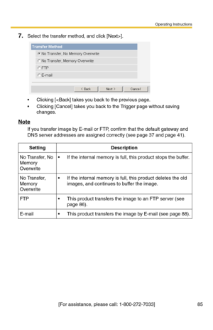 Page 85Operating Instructions
[For assistance, please call: 1-800-272-7033] 85
7.Select the transfer method, and click [Next>].
 Clicking [