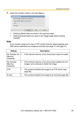 Page 95Operating Instructions
[For assistance, please call: 1-800-272-7033] 95
7.Select the transfer method, and click [Next>].
 Clicking [