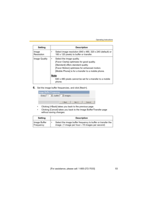 Page 53Operating Instructions
[For assistance, please call: 1-800-272-7033]                                 53
6.Set the image buffer frequencies, and click [Next>].
• Clicking [