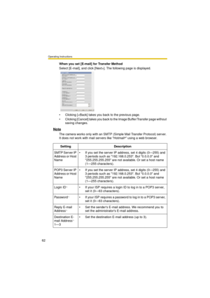 Page 62Operating Instructions
62
When you set [E-mail] for Transfer Method
Select [E-mail], and click [Next>]. The following page is displayed.
 Clicking [