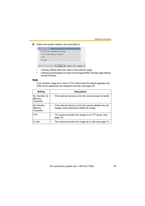 Page 69Operating Instructions
[For assistance, please call: 1-800-272-7033]                                 69
8.Select the transfer method, and click [Next>].
 Clicking [