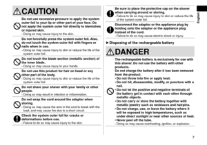 Page 77
 English
CAUTION
Donotuseex\fessivepressuretoapplythesystemouterfoiltoy ourliporotherpar tofy ourfa\fe \bDonotappl

y
thesystemouterf
 oil
dire\ftl
 y
tob
 lemishes
orinjuredskin\b-	Doing so may cause injury to the skin.
Donotfor\fefullypressthesystemouterfoil\bAlso,donottou\f
hthesystemouterf oilwithfing...