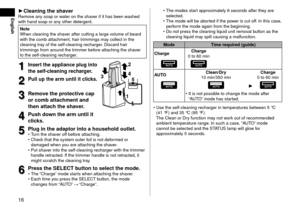 Page 1616
English►Cleaningthesha verRemove any soap or water on the shaver if it has been w\lashe\f 
with han\f soap or a\lny other \fetergent.
Note
When cleaning the s\lhaver after cutting a\l large volume of bear\f 
with the comb attac\lhment, hair trimmings may collect in the 
cleaning tray of the self
‑cleaning recharger

. Discar\f hair 
trimmings from aroun\l\f the trimmer before attaching the \lshaver 
to the self
‑cleaning recharger

.
1
1Inserttheapplian\fepluginto...
