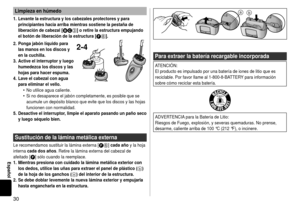 Page 3030
Español
Limpiezaenhúmedo
1.Levantelaestructurayloscabezalesprotectoresypara
principianteshaciaarribamientrassostienelapestañade
liberacióndecabezal[
BC3]oretirelaestructuraempujando
elbotóndeliberacióndelaestructura[F8].
2-42. Pongajabónlíquidopara
lasmanosenlosdiscosy
enlacuchilla.
3....