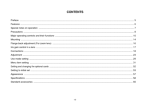 Page 4-4-
CONTENTS
Preface ..................................................................................................................................................................................... 5
Features .................................................................................................................................................................................... 6
Special notes on operation...