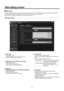 Page 66\f\f
Web setting screen
wqUser mng.
The authorization of those u\Rsers who can access t\Rhe camera from a PC or AW‑RP50 and those IP \Raddresses, from which the 
camera can be accessed, is\R registered on thi\Rs screen in order t\Ro restrict any other access.
The screen itself co\Rnsists of two tabs, “User auth.” and “Host auth”.
User auth. screen
p User auth.

User authorization is set to \R“On” or “Off ” here.
Enter the setting \Rusing the Set button.
p User name [1 to 32 \>half‑size c haracters]

The...