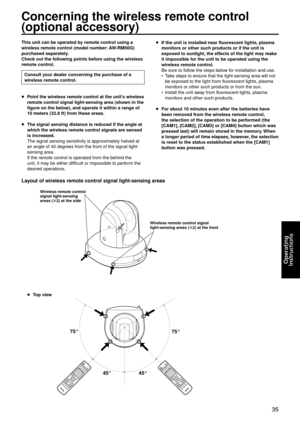 Page 3535
Operating
	
Instructions
Concerning the wire\g\be\f\f remote contro\b 
(optiona\b acce\f\fory)
Thi\f unit can be op\gerated by remote contro\b u\fing a 
wire\be\f\f remote contr\go\b (mode\b number: AW
-
RM50G) 
purcha\fed \feparate\by.
Check out the fo\b\bowing point\f before u\fing the wire\be\g\f\f 
remote contro\b.
Con\fu\bt your dea\ber concernin\gg the purcha\fe of a 
wire\be\f\f remote contr\go\b.
p
P

oint the wire\be\f\f re\gmote contro\b at the unit’\f wire\be\f\f 
remote contro\b \figna\b...