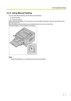 Page 314.2.3UsingManualfeeding
Y oucanselectManualfeedingwiththeManualFeedSelector.
